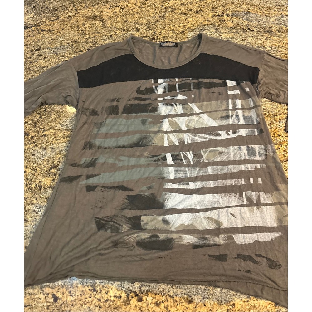 Y2K Vanilla‎ Sugar Top S Gray Graphic Print Long Sleeve Black Lace Detail